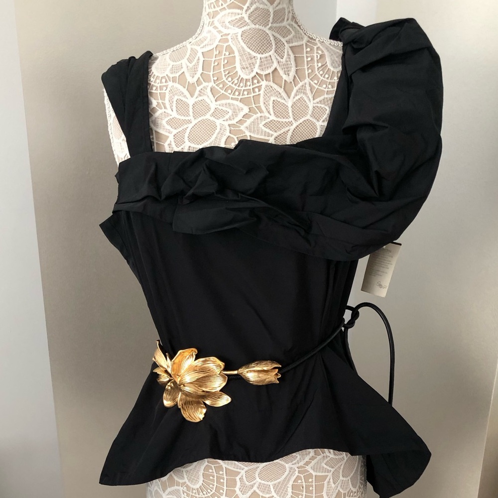 Fitted Corset Style Asymmetrical Taffeta Black Top by ELM DESIGN